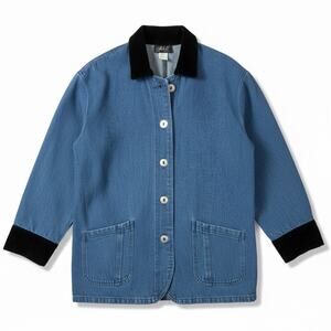 Vintage MASS Denim Barn Chore Jacket Velvet Trim Button Front USA Small Y2K